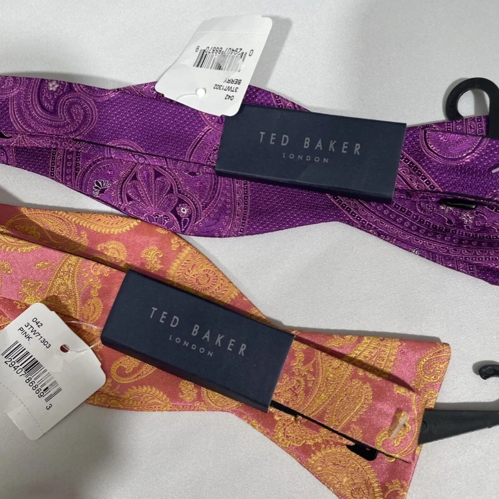 NWT $160 Ted Baker London 2pc Men Preakness Paisley Silk Bow Tie in Pink & Berry